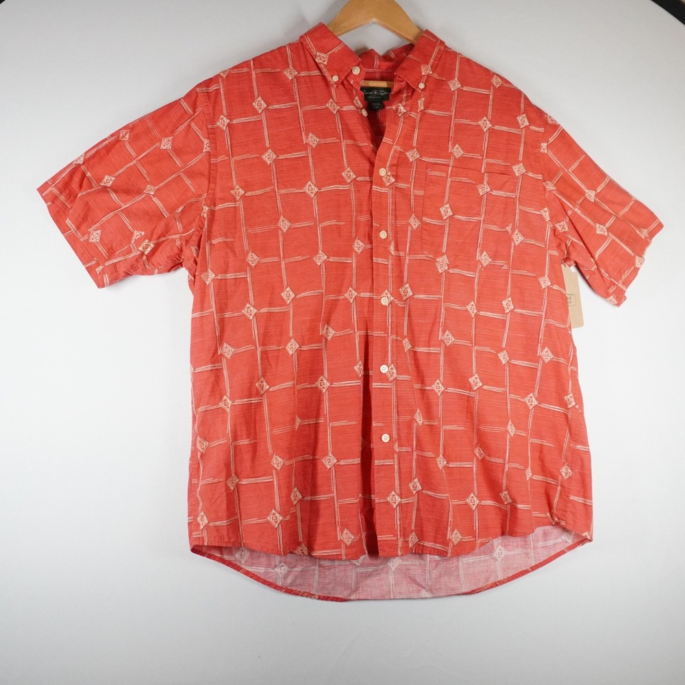David Taylor Shirt Mens XL Red‎ Geometric Short Sleeve Button Down Casual Retro